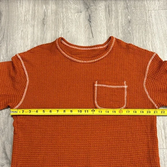 Women’s Long Sleeve Waffle Sweater Oversized Boho Knit Tunic Rust Orange Large - Picture 11 of 13